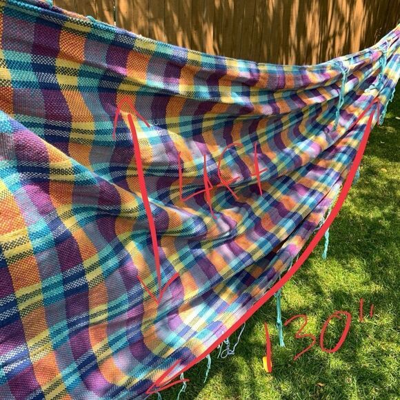 handmade hammock cotton purple yellow blue plaid tartan camping colourful - Picture 8 of 9